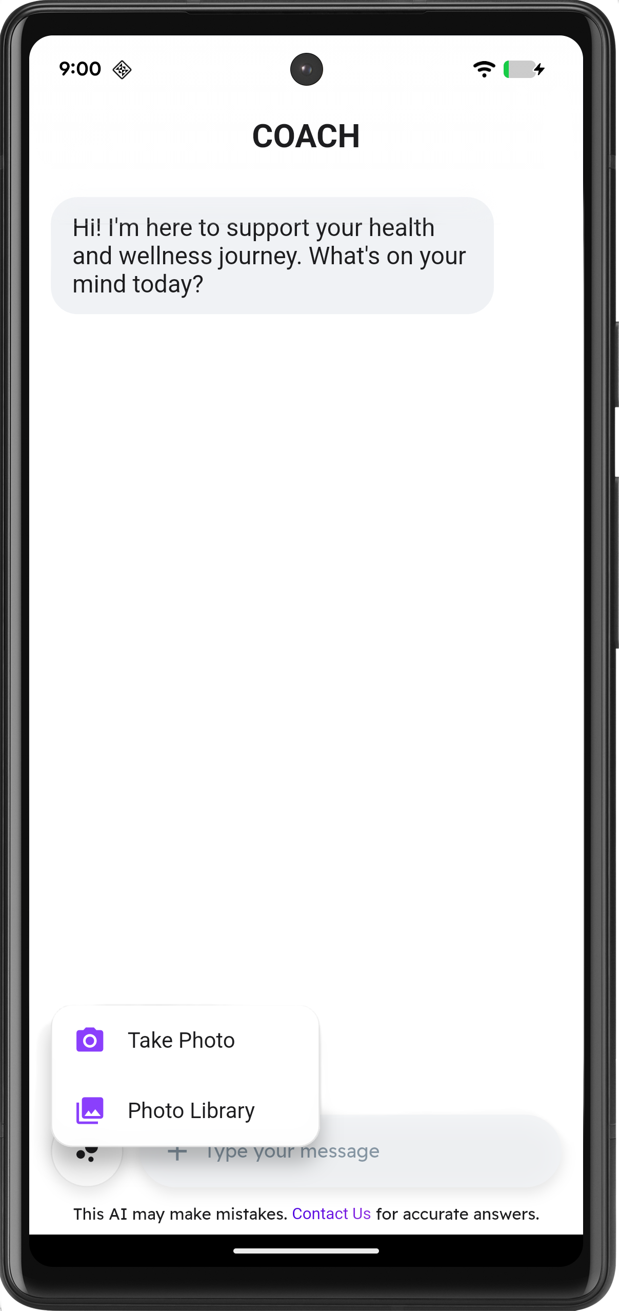 Chat interface for the Wellew personal AI health coach feature
