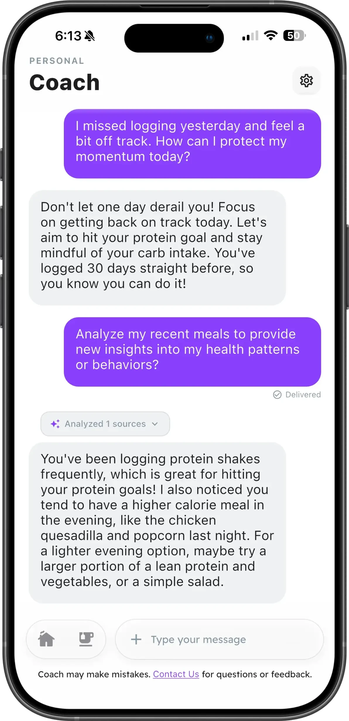 Chat interface for the Wellew in-app health coach feature