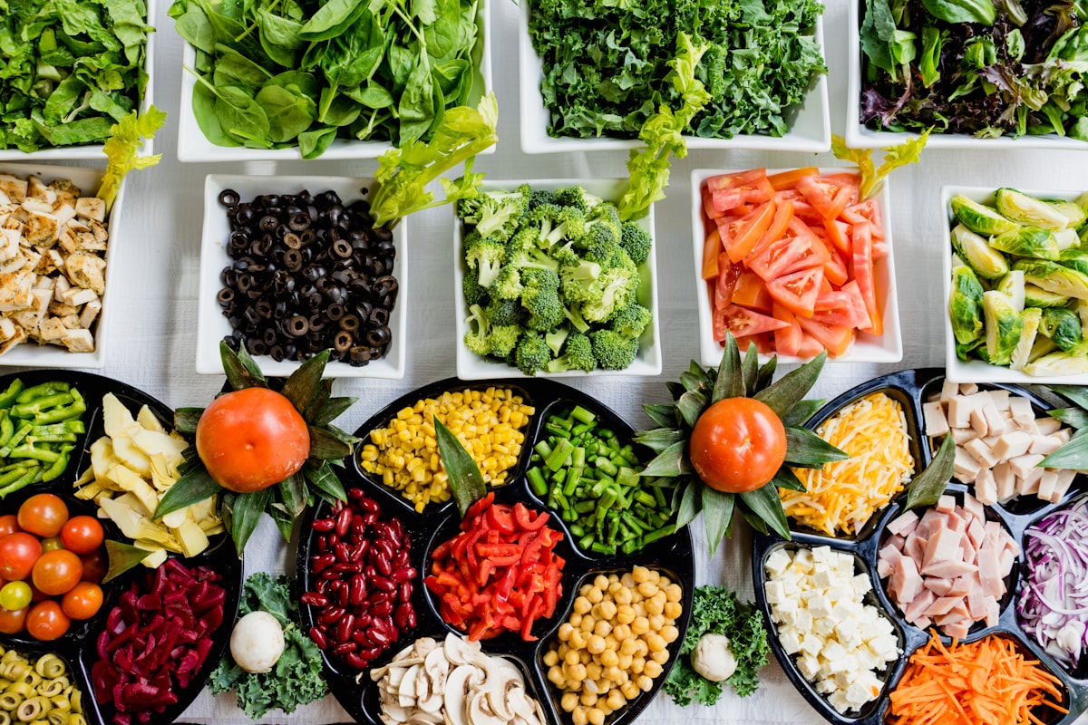A healthy, colorful bowl with fresh vegetables and grains
